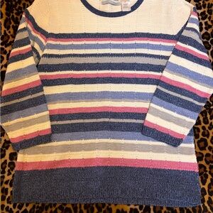 Vintage Striped Women's Sweater - Blue, Pink, White
